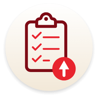 A clipboard icon symbolizing the timepoints of higher risk assessment scores associated with higher grades of bone marrow fibrosis